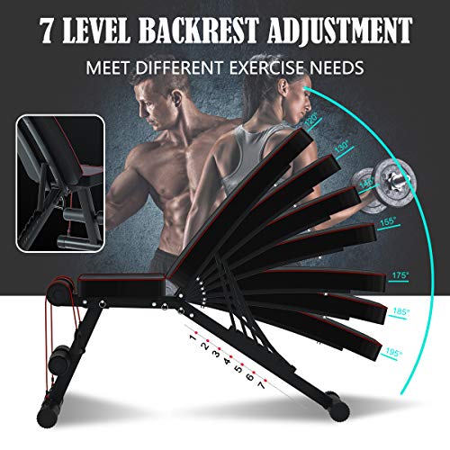 Julyfox Adjustable Weight Bench Full Body Workout, All In One Flat/Incline/Decline Workout Bench With 2 Exercise Bands Roman Chair For Home Gym #TOP1