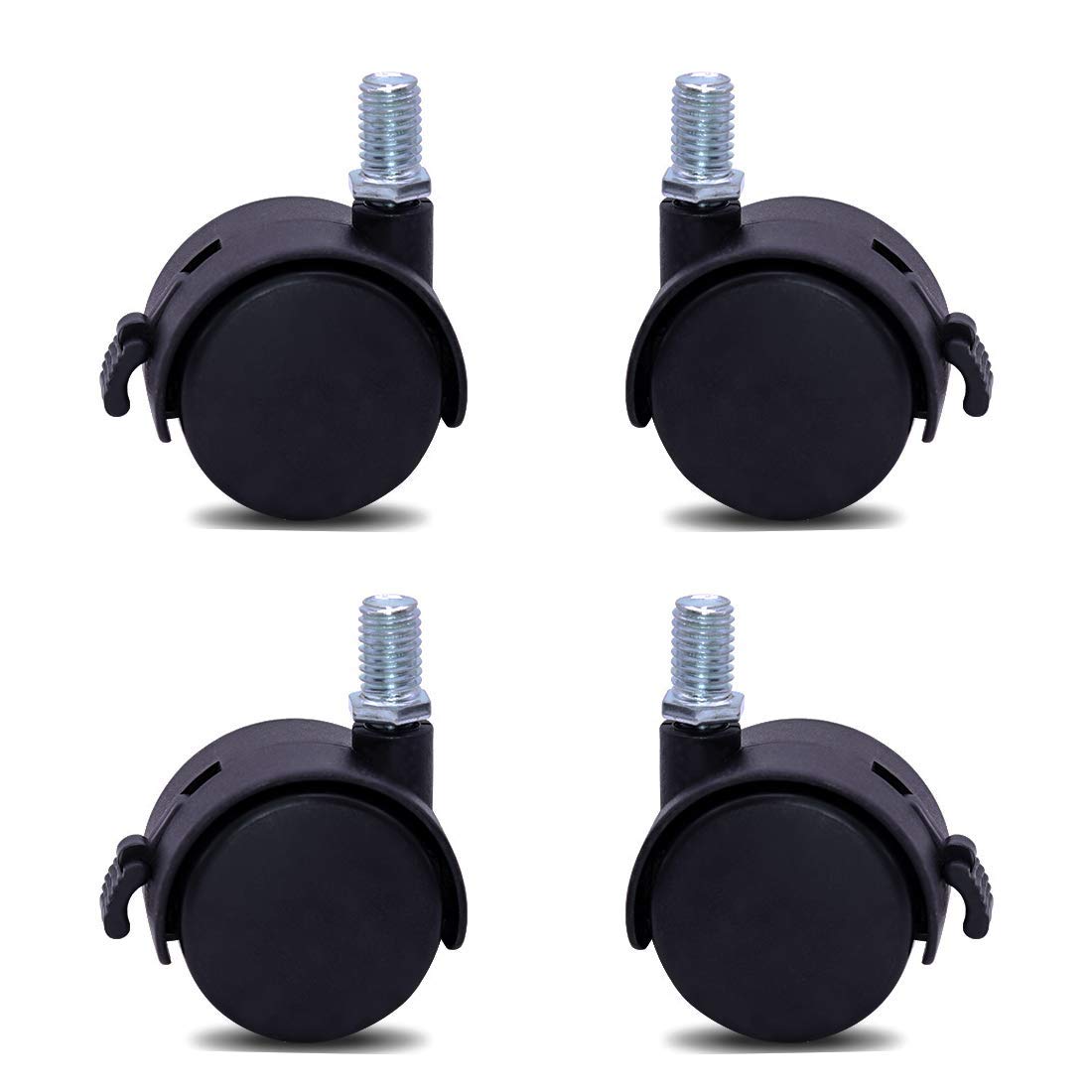 Furniture Replacement Casters,4 Pcs M8 Swivel Stem Casters with Locking Brake, 5/16 Inch Stem Diameter
