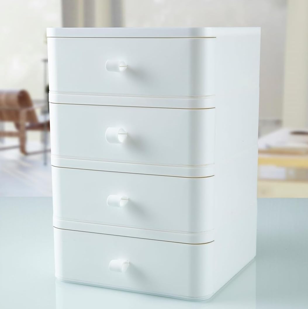 Amazon Brand – Eono białe pudełko do przechowywania, szuflada – wielofunkcyjny plastikowy organizer na biurko do układania w stos dla uczniów artykułów piśmienniczych i materiałów biurowych (4)