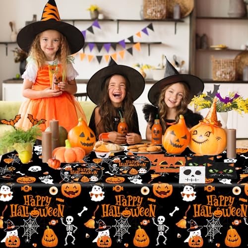 Image of QIYANPAX Halloween Disposable Plastic Tablecloth Halloween Party Decorations Supplies Rectangle Disposable Table Cover for Indoor Outdoor Party Decor, 2 Pack