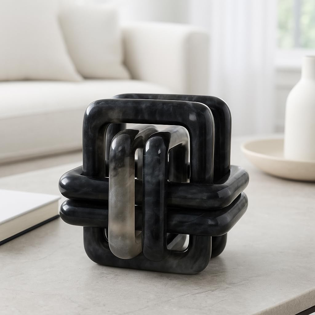 Decorative Knot Sculpture for Modern Home Decor – Natural Brown Marble Decorative Object – Shelf Styling & Coffee Table Decor for Office, Bathroom & Living Room – 5"