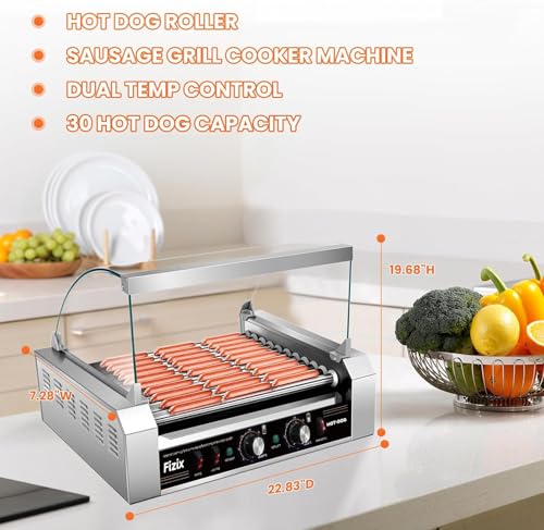 image for Fizix 1670W Hot Dog Roller Grill with 11 Rollers, 30 Hot Dog Capacity,