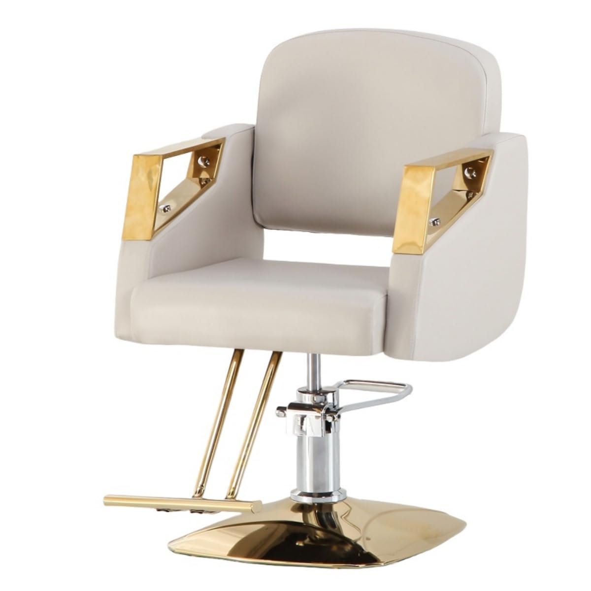 Silla de Peluquería para Salones Y Spas, Resistente, Altura Ajustable con Giro de 360 Grados, Asiento Extra Ancho, Disco Cuadrado Gris Claro.