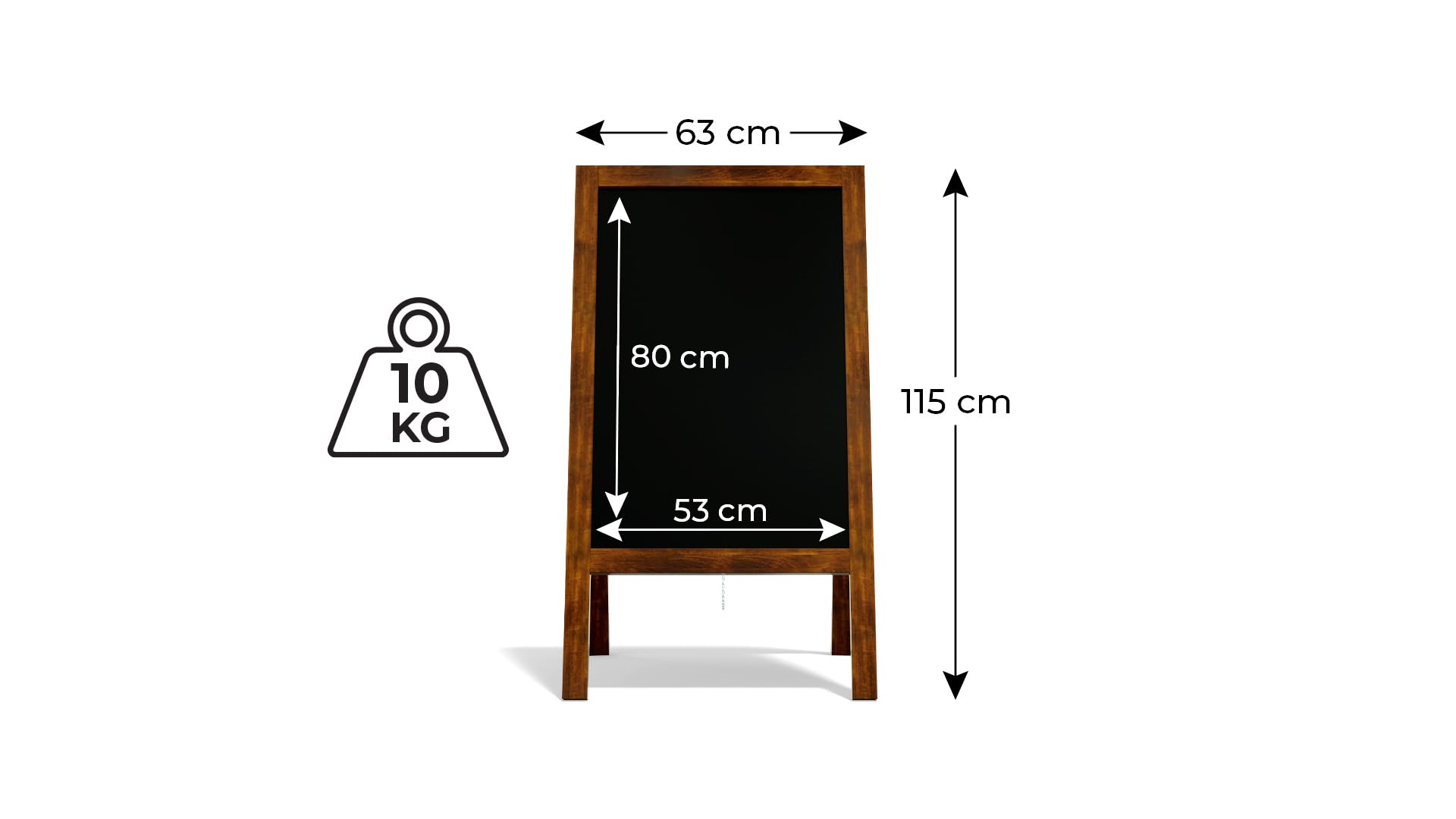 ALLboards Pizarra Caballete Impermeable Con Marco De Madera Barnizado Estabilidad 118x61cm, Pizarra De Tiza De Acera Para Anuncios