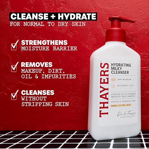 THAYERS Milky Hydrating Face Cleanser with Snow Mushroom, Hyaluronic Acid, Dermatologist Recommended Gentle Facial Wash, Hydrating Skincare for Dry, Sensitive Skin, Paraben Free, 8 FL Oz, Clear image 5