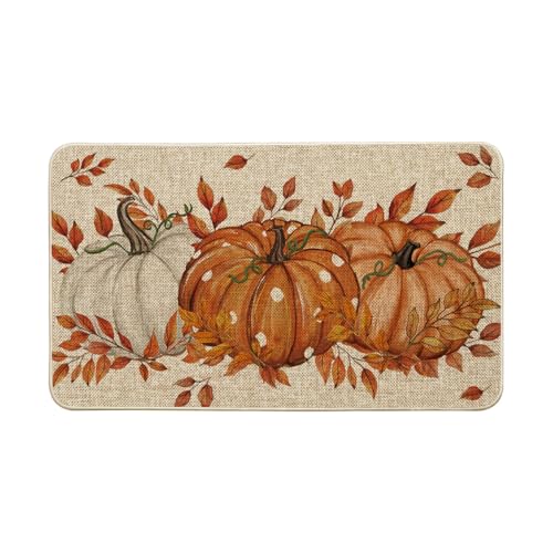 Artoid Mode Orange Dot Pumpkin Eucalyptus Fall Doormat, Autumn Home Decor Low-Profile Switch Rug Door Mat Floor Mat for Indoor Outdoor 17x29 Inch