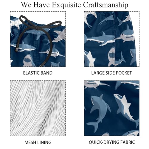 Men's Marine Sharks Swim Trunks - Beach Shorts Bathing Suits with Pockets, Quick Dry Fabric & Mesh Lining4