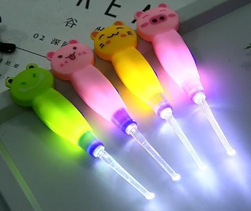 2pcs Ear Wax Removal LED Light Illuminated Ear Pick Remover,Cute Flashlight Earpick,Earwax Cleaning and Removal Tools for Adults and Children Ear Safe (Yellow cat & Pink Pig)