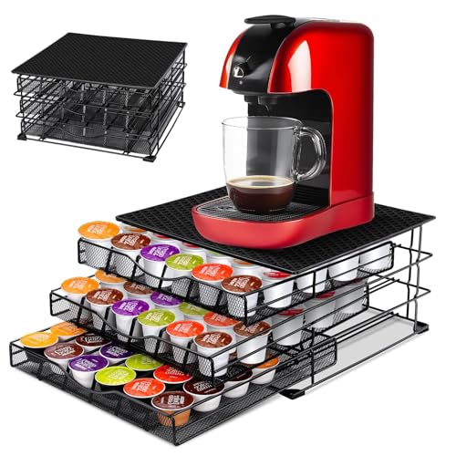MASTERTOP Coffee Pod Holder for 108pcs Dolce Gusto, 3-Tier Coffee Capsules Storage Drawer, Coffee Machine Stand Compatible with Nespresso and Tassimo Pods