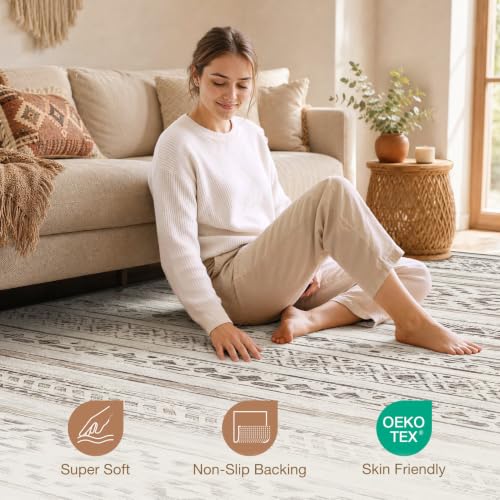 Image of cotiled Boho 5x8 Area Rugs for Living Room: Soft Moroccan Washable Rug