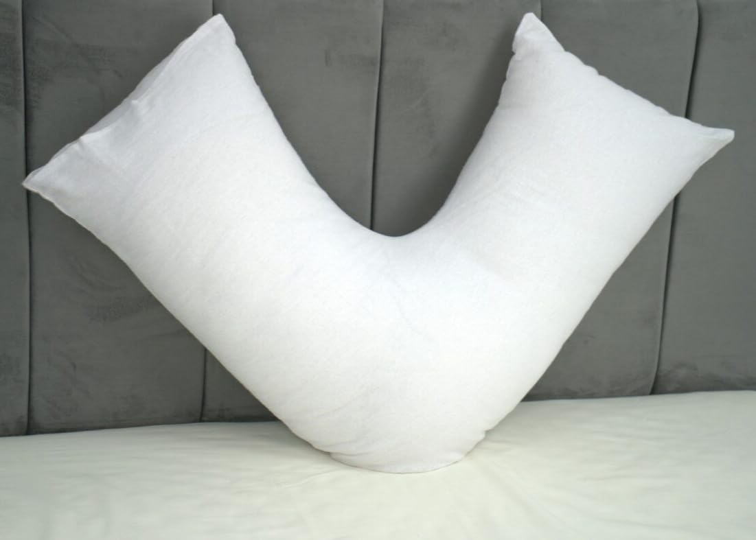 ARLINENS V Shaped Pillowcase 100% Brushed Cotton Flannel/Thermal V Case Warm Cosy orthopaedic Back Neck & Pregnancy V Pillowcase cover only Standard Size 74 x 34cm (White)