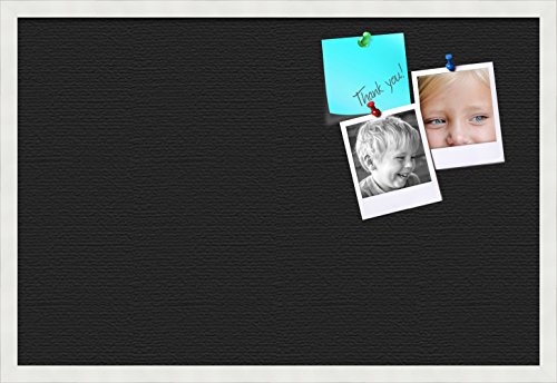 PinPix pin Cork Bulletin Board Made from Canvas, Classic Black Pattern 30 x 20 Inches (Completed Size) and Framed in Satin White Frame (PinPix-622)