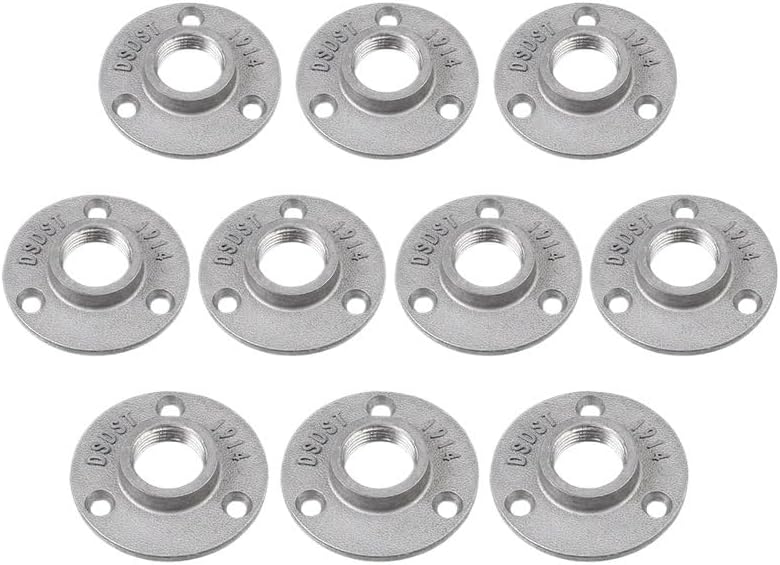 Flange Flange 10PCS Malleable Aluminum Alloy Pipe Fittings Wall Floor for Hanging Rack Shelves(Silver Grey)