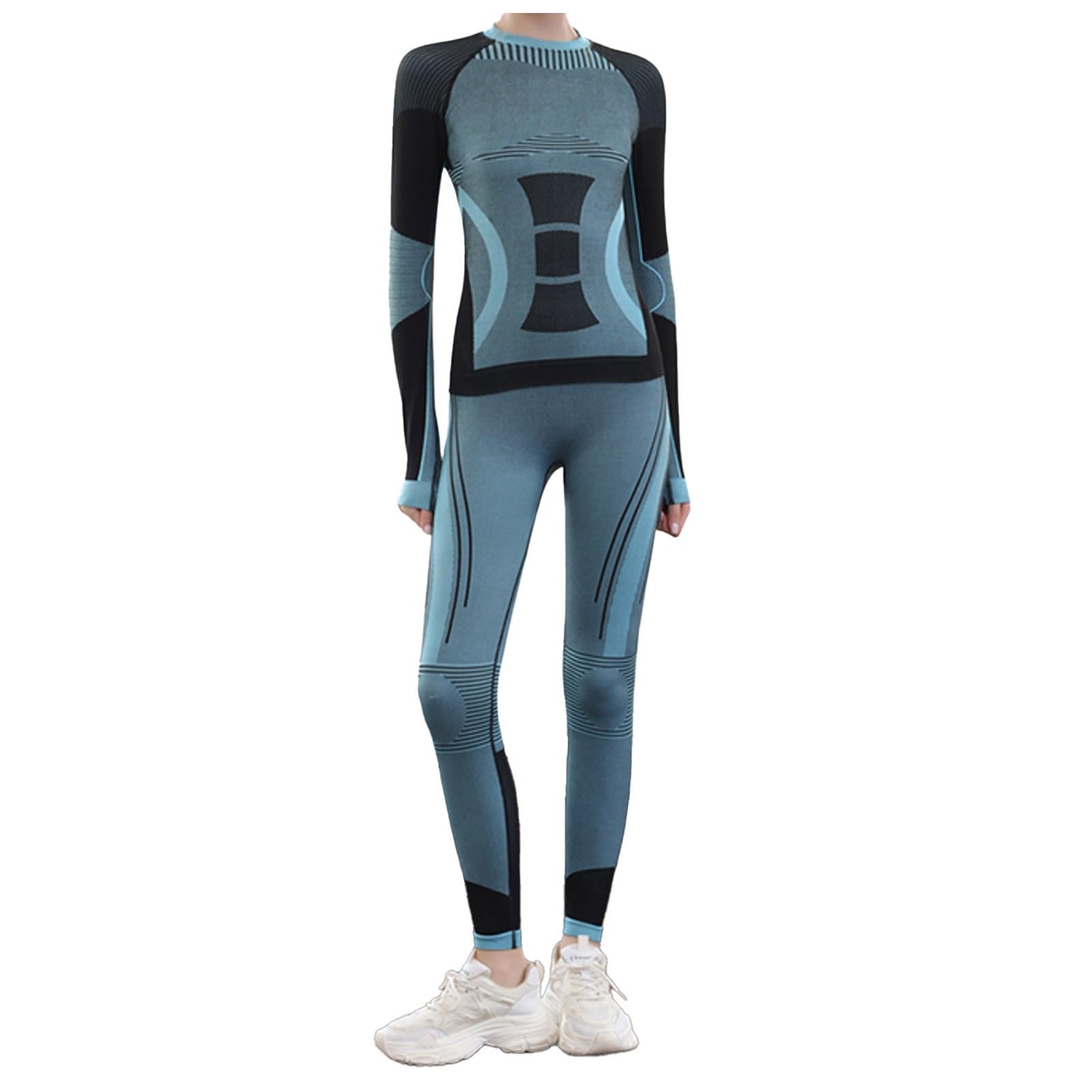 Set Intimo Termico Donna Completo Termico Donna Sportivo Maglia e Leggings Termici Elasticizzati Traspiranti Senza Cuciture Effetto Compressione per Fitness Sci Trekking