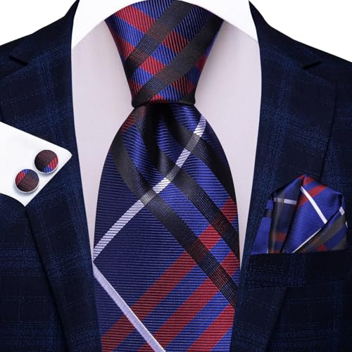 Image of Hi-Tie Mens 70inches Tie Set Extra Long Necktie for Men Cufflinks Handkerchief Big Tall Men Business Wedding