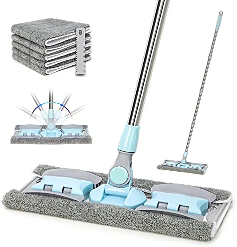 VAIIGO 360° Rotating Microfiber Dust Mop, Hardwood Floor Mop, Dust Flat Mop, Stainless Steel Handle with Extension and 5 Reusable Mop Pads, for Home/Office Floor Cleaning