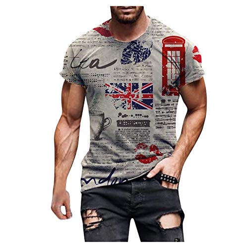 Chemise imprimé rétro homme à manches courtes style ethnique col rond multicolore L