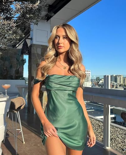 Off Shoulder Satin HOCO Dresses 2025 for Teens Short Bodycon Prom Gowns Ruched Mini Graduation Dress4