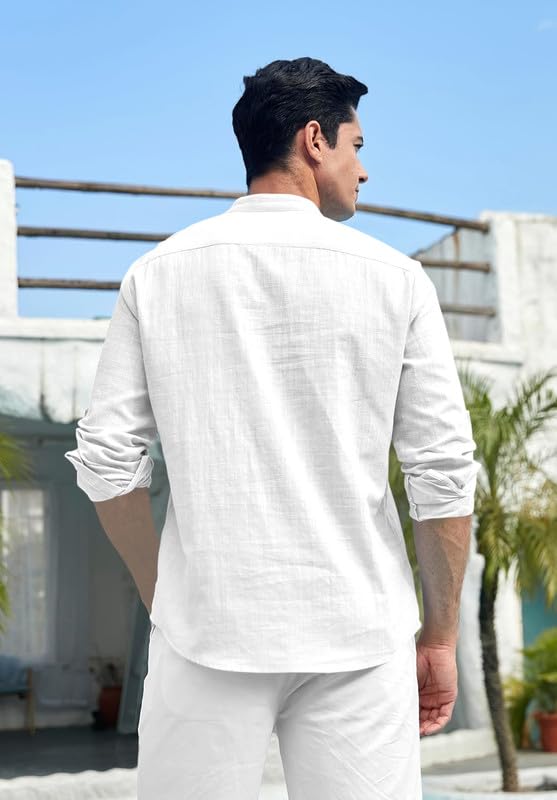 Image of FINIVO FASHION Men's Cotton Polyester Blend Solid Regular Fit Full Sleeve Short Kurta