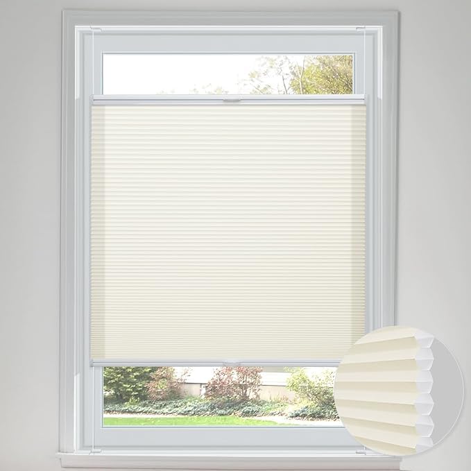 UrMoon Cellular Blinds for Windows, Blackout Insulated Honeycomb Blinds, Top-down Bottom-up Shades, Easy Fit Pleated Shades for Home Office (Light Filtering-Buff, CustomSize)