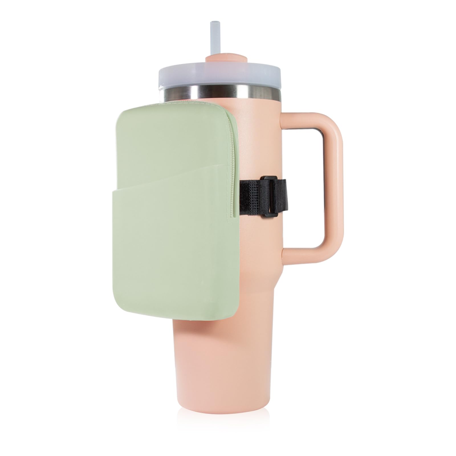 PASNOWFUWater Bottle Pouch for Stanley Cup Accessories, Silicone Zipper Water Bottle Bag with Pocket, Running Tumbler Cup Pouch for Cards, Keys, Phone, Suitable for Simple Modern 40oz Tumbler (Green)