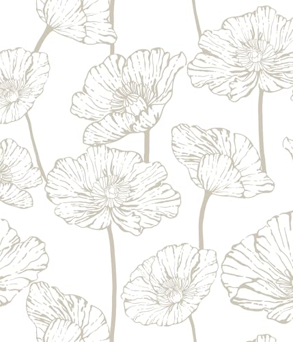 Orainege Modern Peel and Stick Wallpaper Beige and White Floral Wallpaper