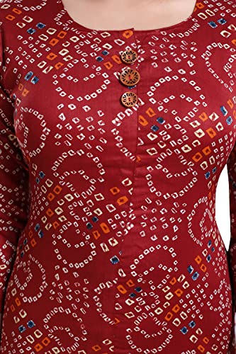 Image of DREAM & DZIRE Bandhani Kurti Green in Colour for Women of Cotton Satin Plus Size & Small Size.