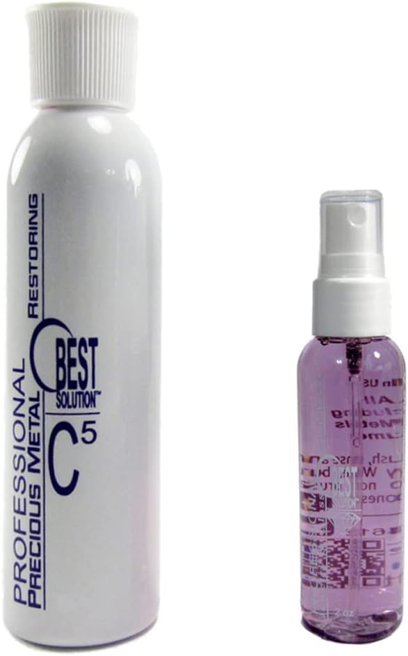 Best Solution C5 Metal Polish 8oz Bottle with Jewelry Cleaner 2oz Spray Bottle