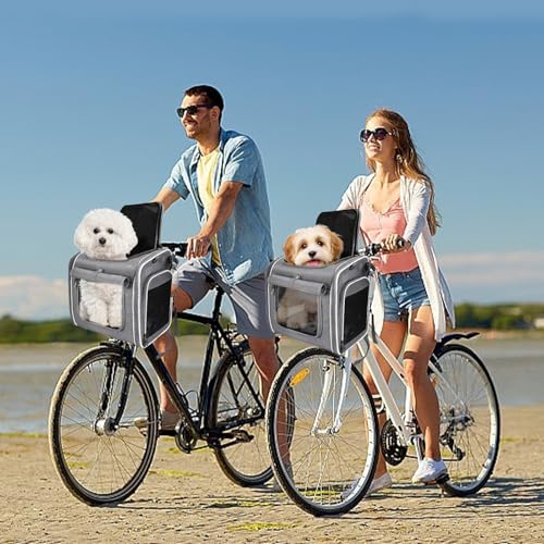 Agrdeed Hundekorb Fahrrad Vorne, 4-in-1 Hundekorb für Fahrrad, Haustier-Tragerucksack Erweiterbarer Hunderrucksack Fahrradtasche Hund Bis 7kg Mit Kissen, Fahrrad Tiertransportkorb Mit 4-Offenen Türen