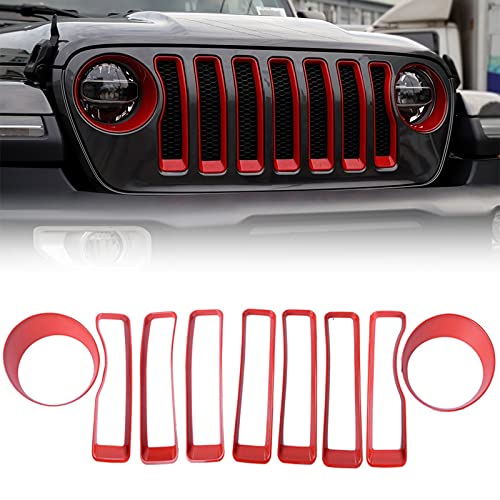 Front Grill Inserts & Headlight Bezels Cover Trim Kit, Grille Guards for 2018-2021 Wrangler JL JLU Unlimited Gladiator Sport/Sport S, Really Makes The Car Look Different and Unique! (Red)