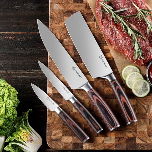 Image of KEEMAKE Kitchen Knife Set of 4pcs - Sharp Kitchen Knives High Carbon Stainless Steel Blade, Chef Knife Set Pakkawood Handle Knives Set for Kitchen, w /Elegant Gift Box