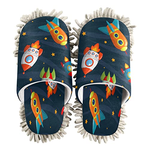 xigua Divertido Dibujos Animados Cohete Mop ZapatillasHerramienta de Limpieza Zapatillas Antideslizante Mopping Zapatos Microfibra Piso Casa Zapatillas— Cover
