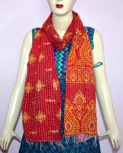 Marusthali Indian Cotton Sari Scarf Patchwork Reversible Kantha Stole Printed Vintage Shawl Scarf4