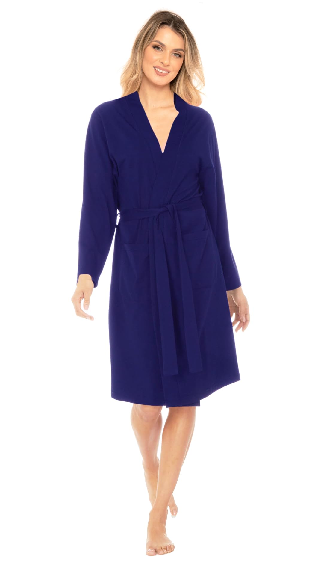Nikaro Lightweight Ladies Dressing Gown 100% Recycled Cotton Eco-Friendly Soft Robe with Belted Waist (Navy) L