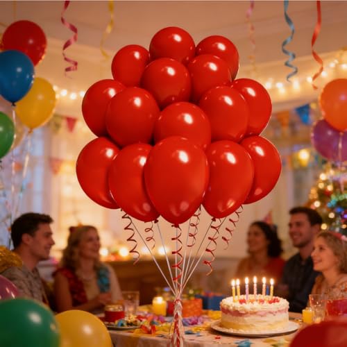 Image of Red Balloon Birthday Party Balloons - 100 Pack 12 inch Round Latex Party Balloons for Birthday Graduation Baby Shower Christmas Wedding Party Decorations