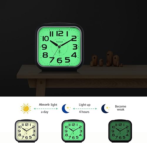 Miniatura 2 de Reloj despertador analógico de luz nocturna de 5.5 pulgadas, silencioso, sin tictac, encendido suave, sonidos de pitido, aumento de volumen,