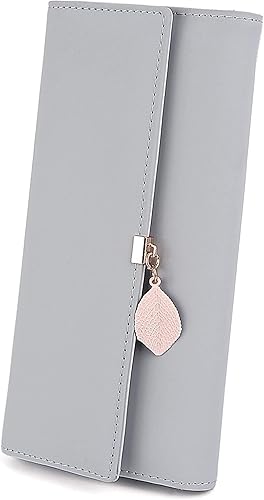 UTO Wallet for Women Leather Vegan RFID Leaf Pendant Card Holder Phone Checkbook Organizer Girls Cute Zipper Coin Purse Ace Large Green, Ace Large