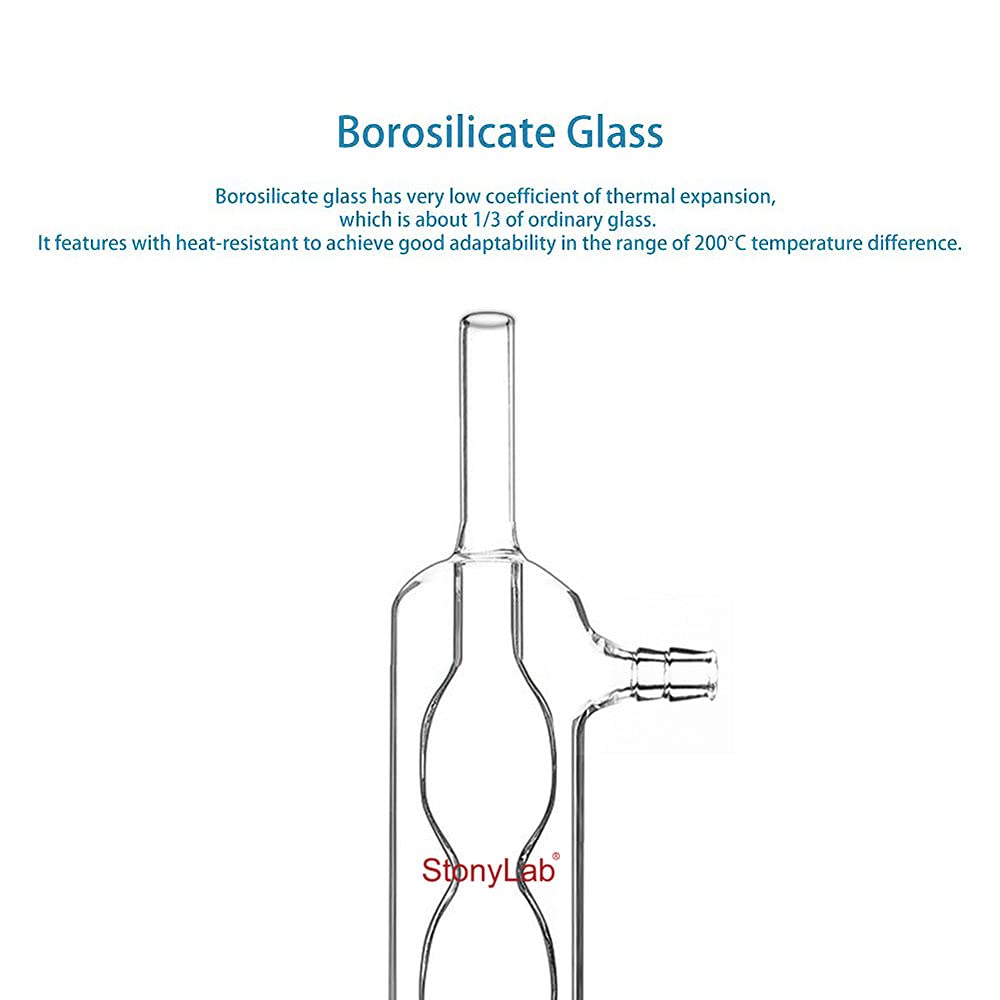 stonylab Allihn Condensatore Reflusso per Estrattore Soxhlet, Vetro Borosilicato Allihn Condenser con Giunto 45/40, Lunghezza Rivestimento 500 mm Condensatore in Vetro da Laboratorio