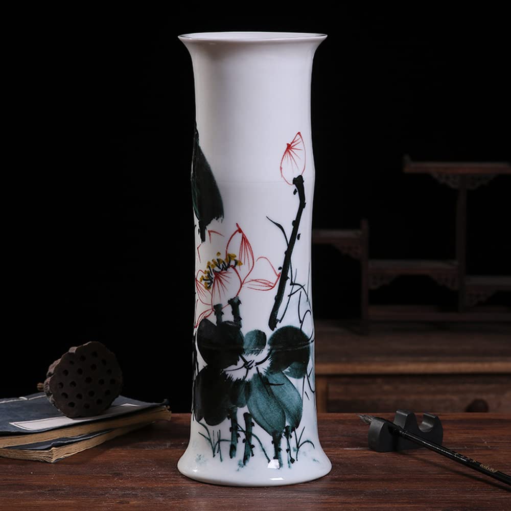 asdchZen Jingdezhen Hand-Painted Chinoiserie Wealthy Bamboo Ceramic Vase Flower Arrangement Decoration Living Room Straight Tube Hydroponic Flower Arrangement,F