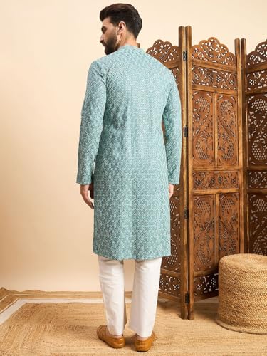 Image of Amazon Brand - Tavasya Men Rayon Blend Geometric Regular Kurta