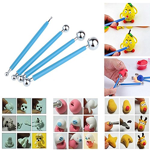 Ecjiuyi 9Pcs Sculpting Tools,4Pcs Double-Ended Metal Ceramic Clay Ball Stylus Dotting Tools And 5Pcs 2 Way Silicone Polymer And Embossing Paper Flower Indentation Tool Set #TOP3