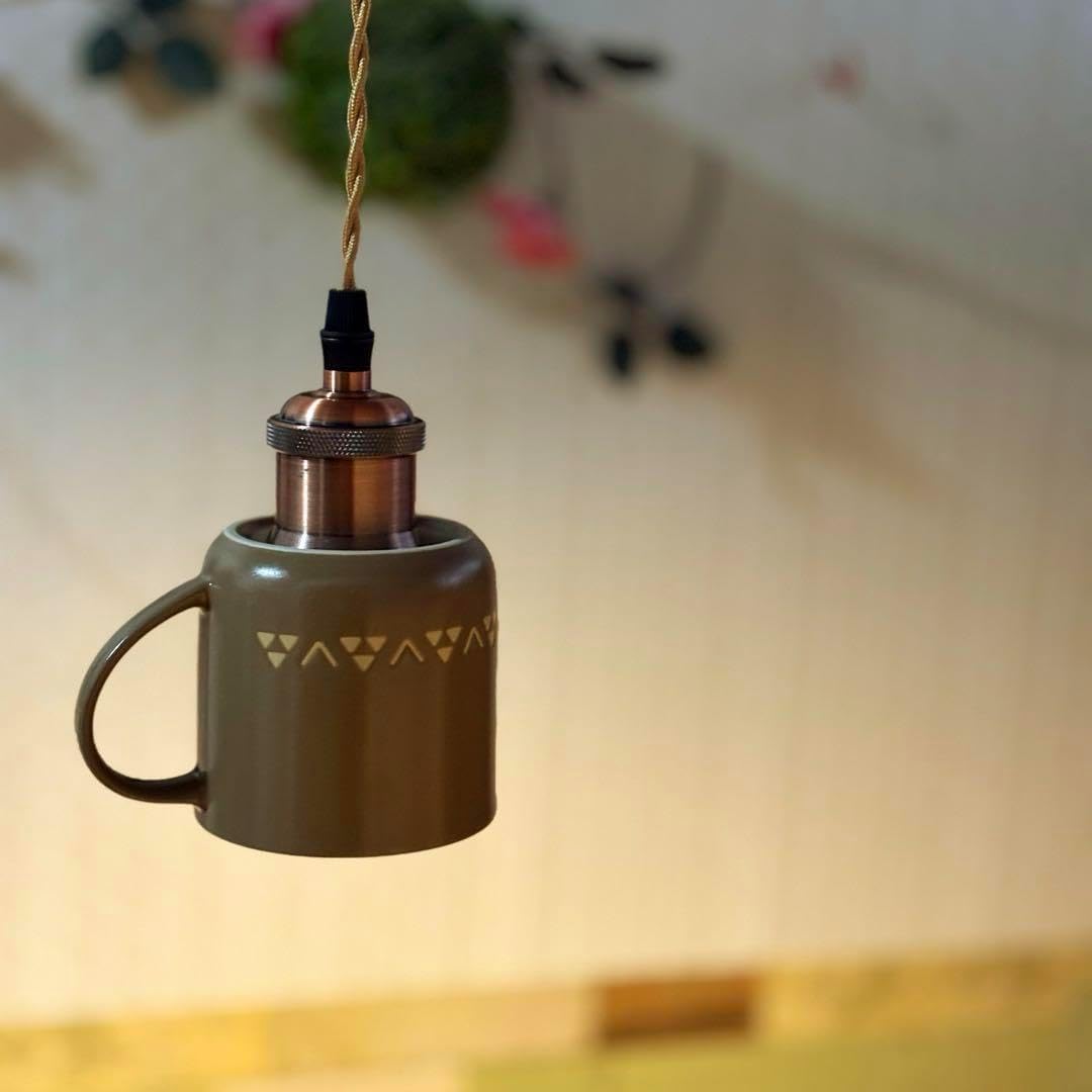 逆さペンダントライトおしゃれ照明 ハンドメイド三角柄 ブラウン