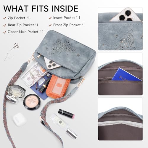 Crossbody Bags for Women, Vegan Leather Small Crossbody Purse Butterfly Shoulder Handbags with Wide Strap3