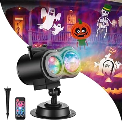 Halloween Christmas Projector Lights Outdoor 14 HD Slides (3D Ocean Wave +Patterns) LED Landscape Lights Waterproof Holiday Projector Lights Xmas Halloween Decorations Projector for Yard Garden
