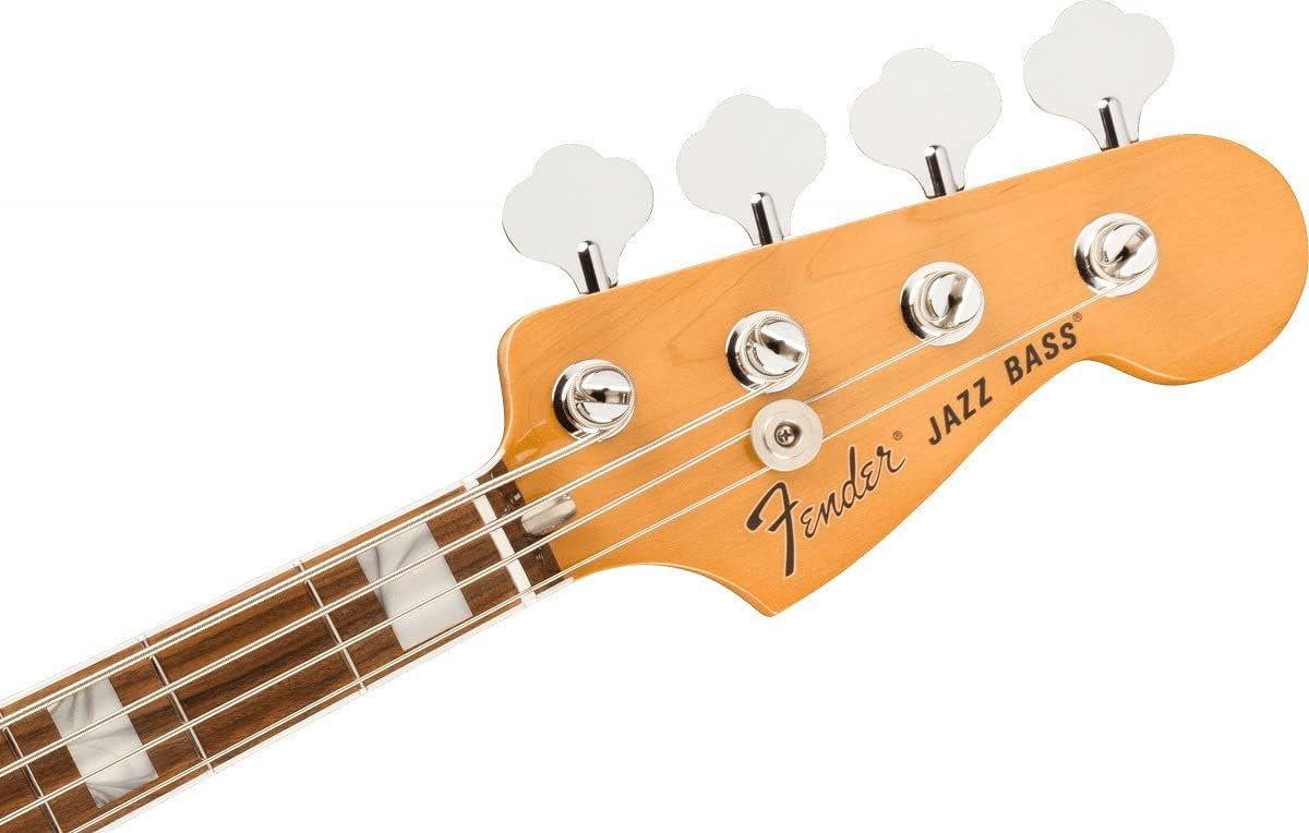 Fender Vintera '70s Jazz Bass headstock front view with tuning machines