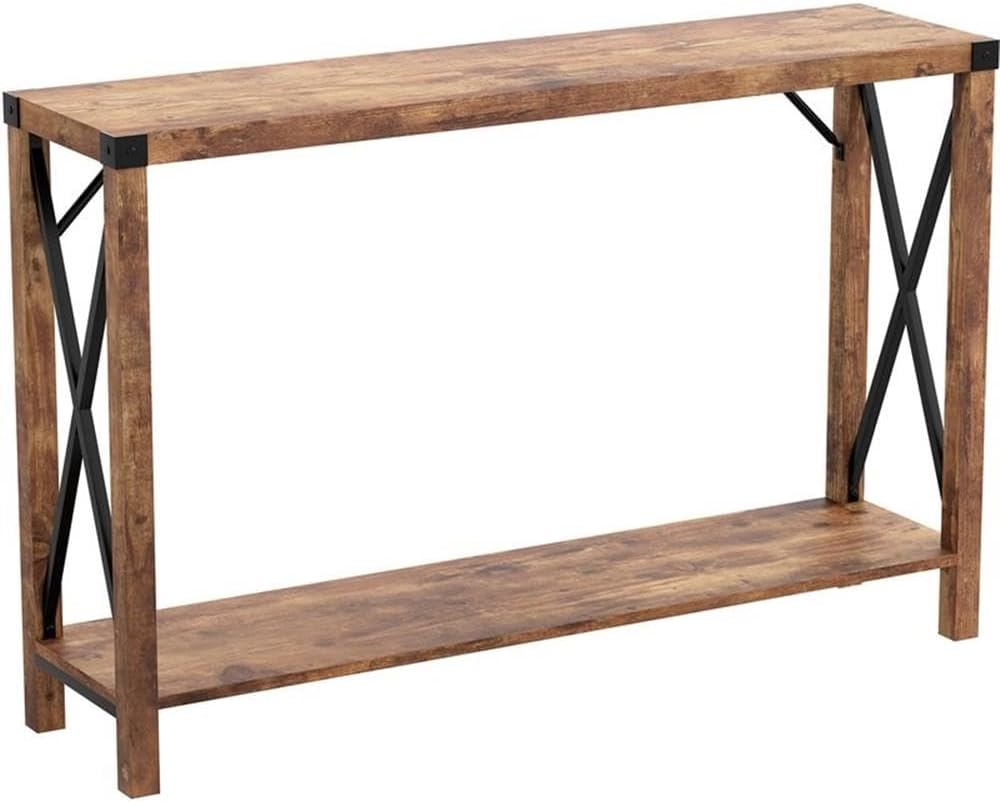 Safdie & Co. 46" L 1-Shelf Metal Sides Console Table in Brown Wood