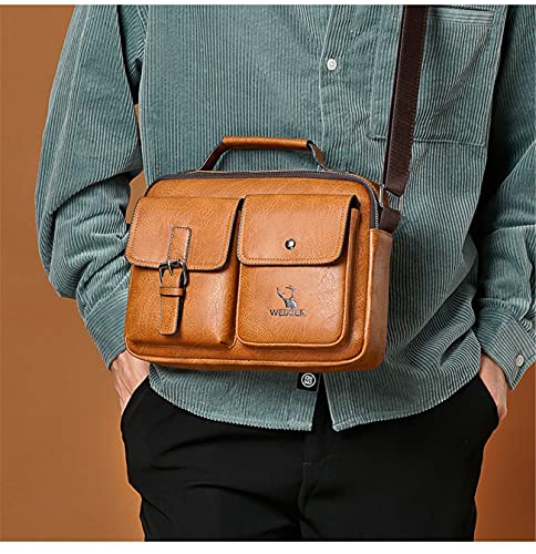 weixier Bolsa masculina Bolsas de mão masculinas de couro com bolsos duplos bolsas de ombro (marrom