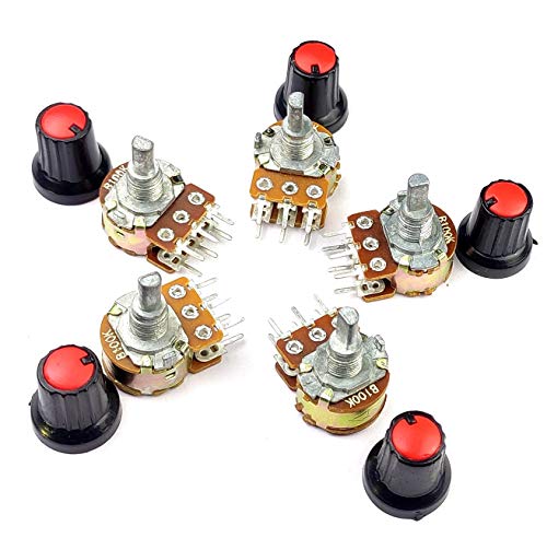 Image of AVS COMPONENTS Pack Of 5 Pcs 100K ohm A100,B100 dual potentiometer, (D-SHAFT) variable resistor