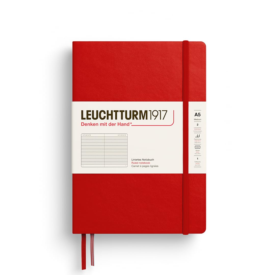 LEUCHTTURM1917 373978 Notebook Medium (A5), Hardcover, 251 Numbered Pages, Cherry, Ruled