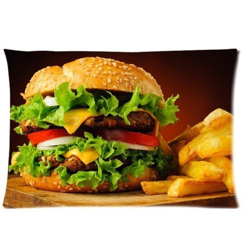 Pillowcase Food Funny Creative Hamburger Cheeseburger and French Fries Design Zippered DIY Pillowslip Decorate Sofa Bed Pillow case Cover(2030 inches Two Sides) Gift for Fans Children Valentine's Day-image-47